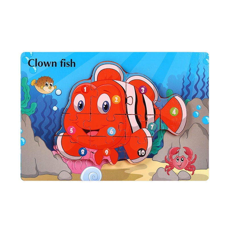 Wooden Animal Traffic Cognitive Cartoon Three-Dimensional Puzzle Toy Early Education Educational Children'S Big Block Matching Toy - Image 1